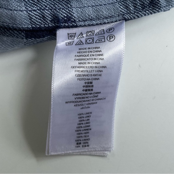 Michael Kors 100% Linen Shirt XL Blue Tailored Fit Pocket Plaid Snap Western Y2K - Picture 10 of 11